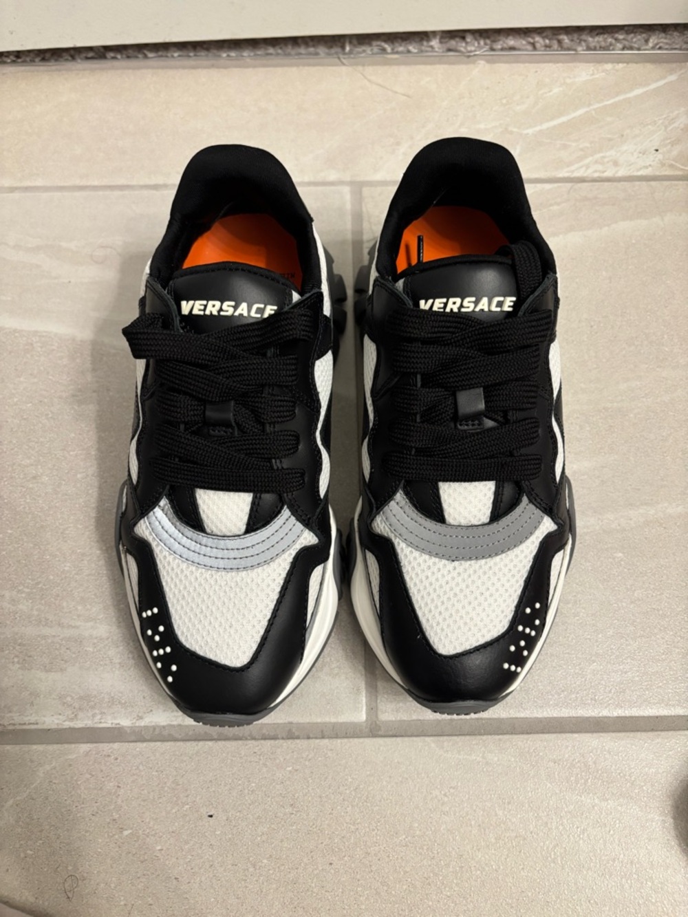Versace Black, White and Gray Woman’s Chunky Sneakers
